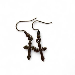 ☦️ NEW Artisan Handmade Bronze Cross Dangle Earrings